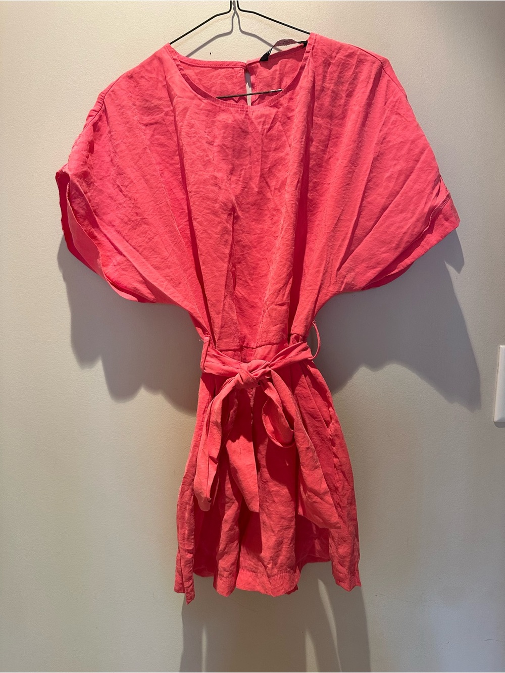 Zara Pink Short Sleeve Tie-Waist Jumpsuit Romper